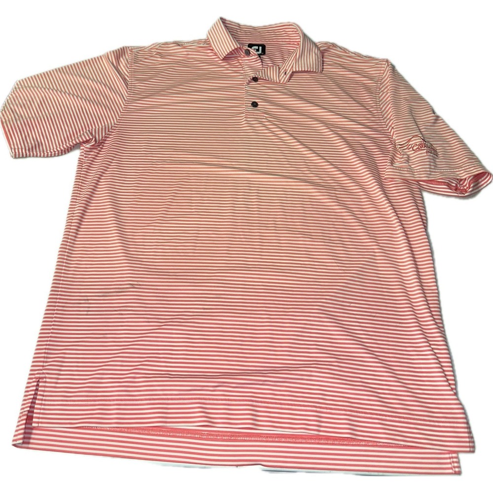 FootJoy FJ Pink‎ White Striped Polo Shirt Men's L Old Corkscrew Golf Club